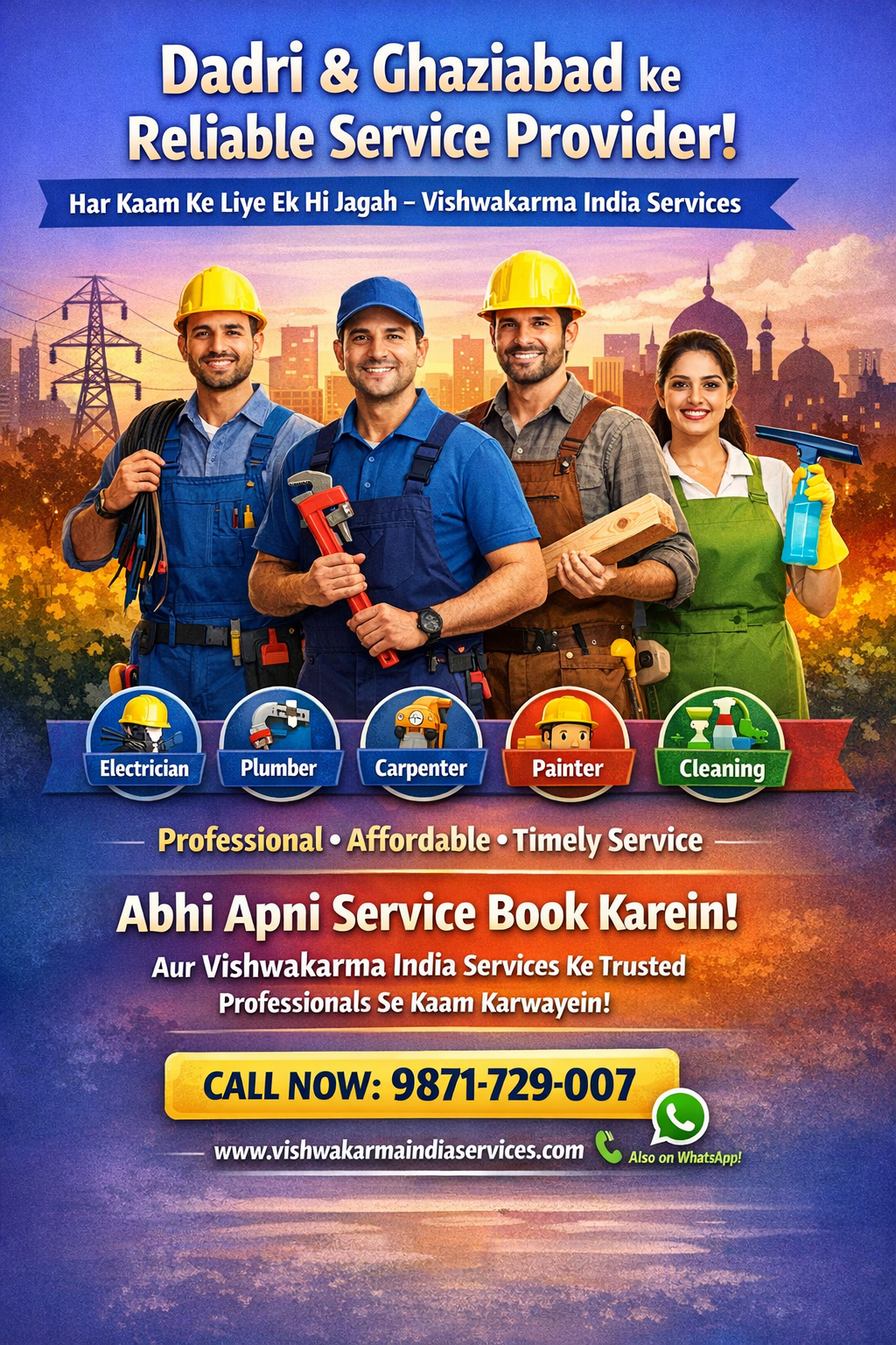 Top Electrician, Plumber, Carpenter & Cleaning Services in Dadri & Ghaziabad – Vishwakarma India Services